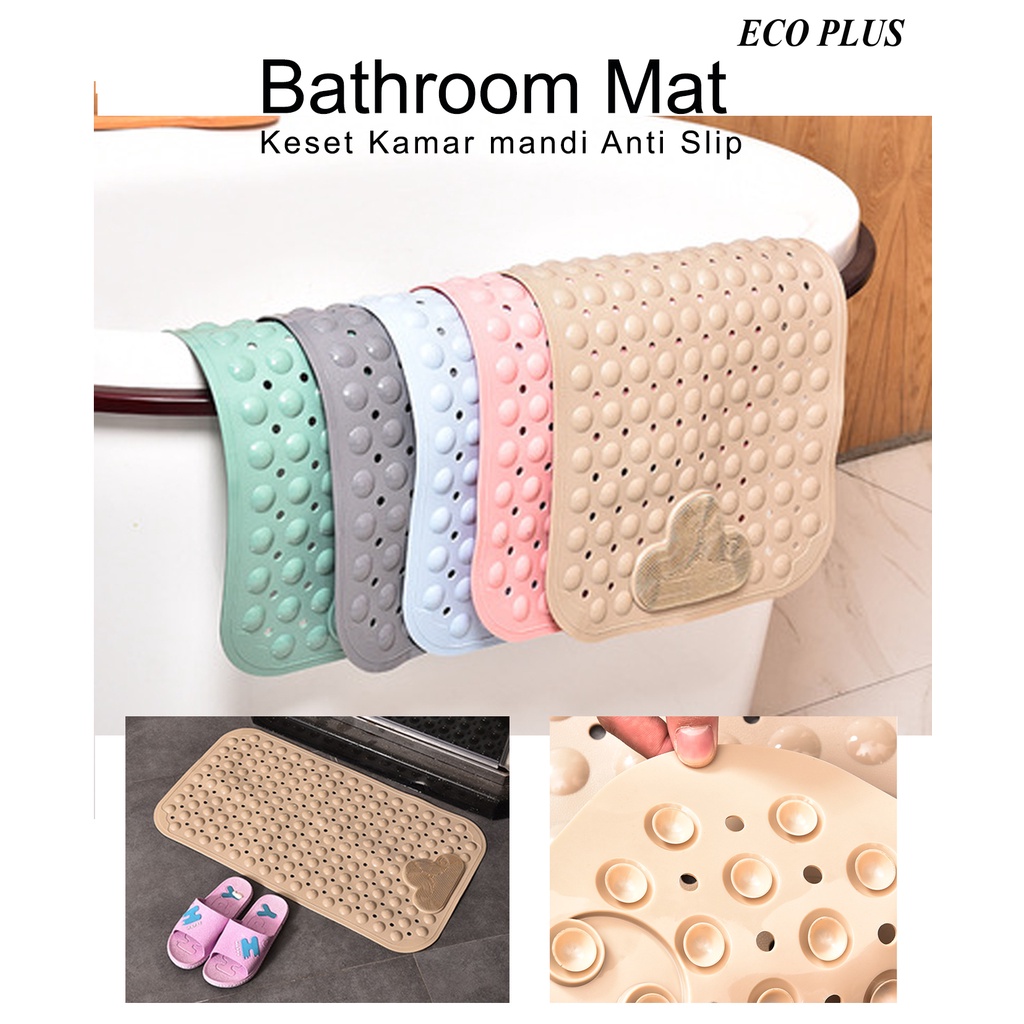 Bathroom Mat PVC Keset Kamar Mandi Anti Slip Persegi Panjang Gosok Kaki With Suction Cup