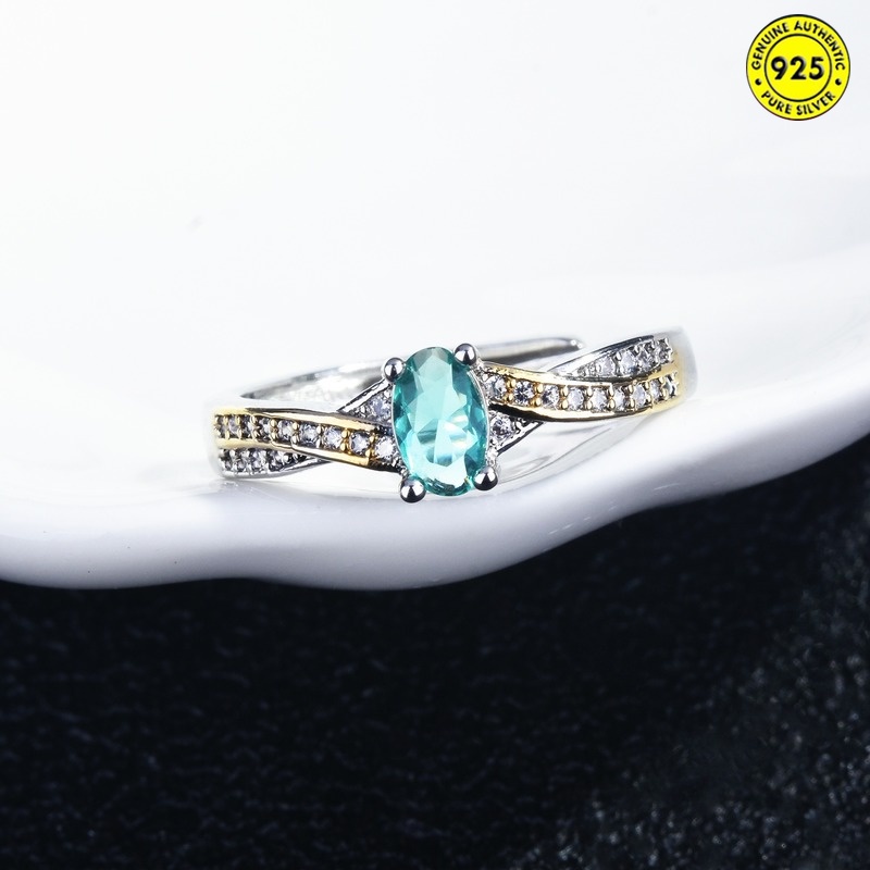 Cincin Batu Permata Zamrud Alami Dua Warna Model Terbuka Untuk Wanita