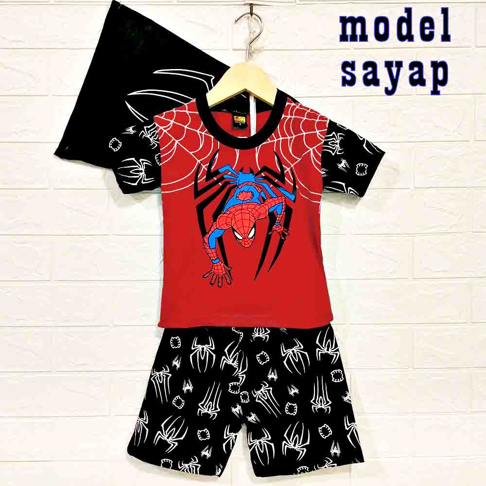 MKids88 - Baju Setelan KAOS Anak Karakter Batman &amp; Superman Motf Sayap