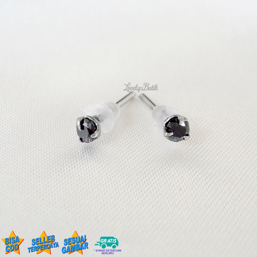 Lovelybutik - Anting Permata Hitam Anting Stainless Anti Karat Ukuran 0,5 Ukuran 0,4 Ukuran 0,3