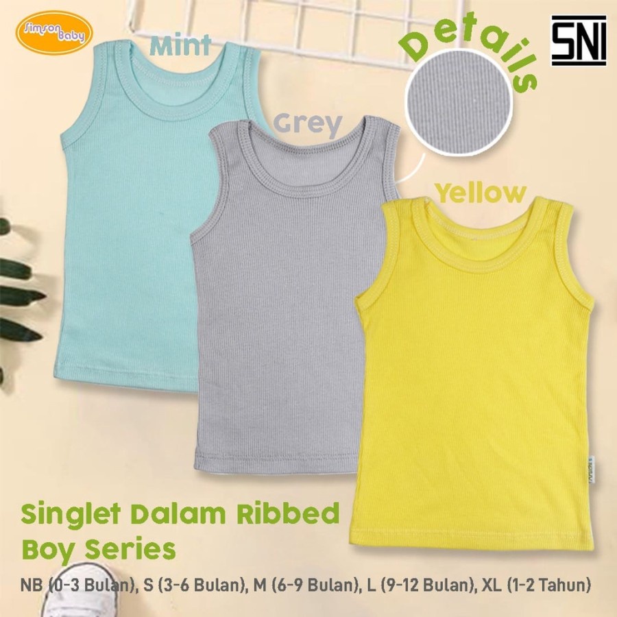 Baju Bayi Singlet Kaos Dalam Anak Simson Baby Singlet Rib Warna 1pcs Boy &amp; Girl