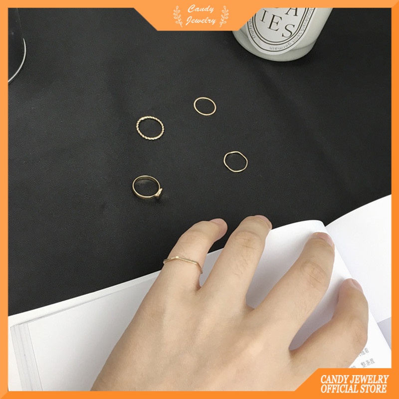 5pcs / Set Cincin Bentuk Gelombang Irregular Warna Permen Gaya Korea Untuk Wanita