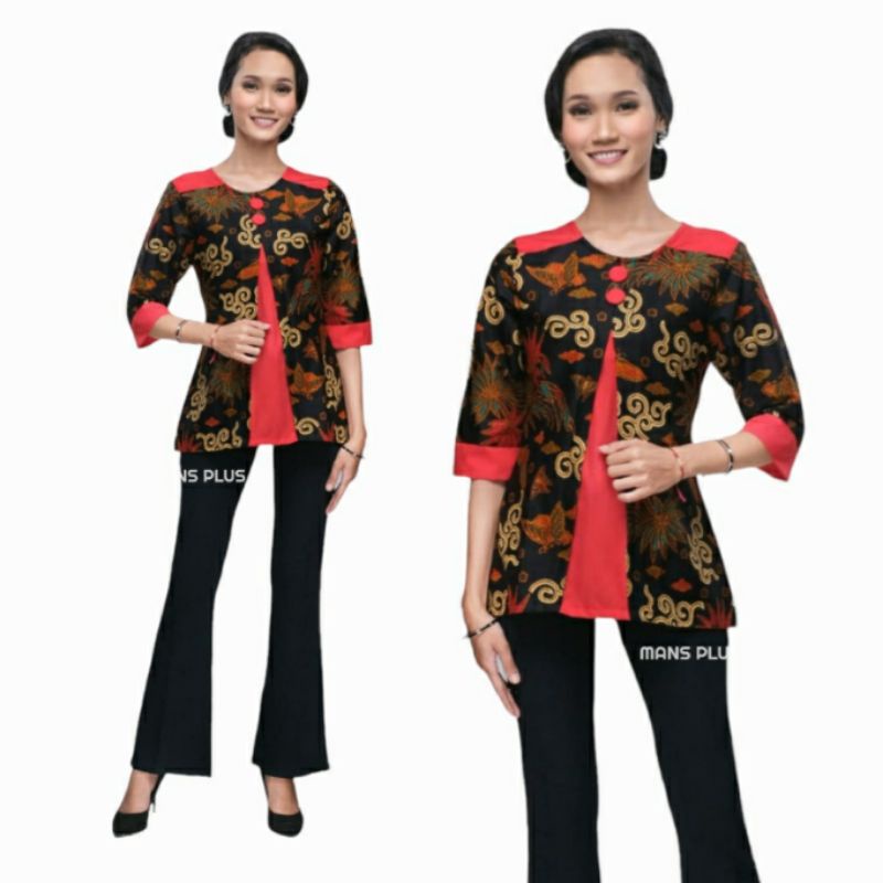 Blouse Batik Wanita Jumbo XXL XXXL Atasan Batik Wanita Big Size 4L-5L Seragam MWR-d