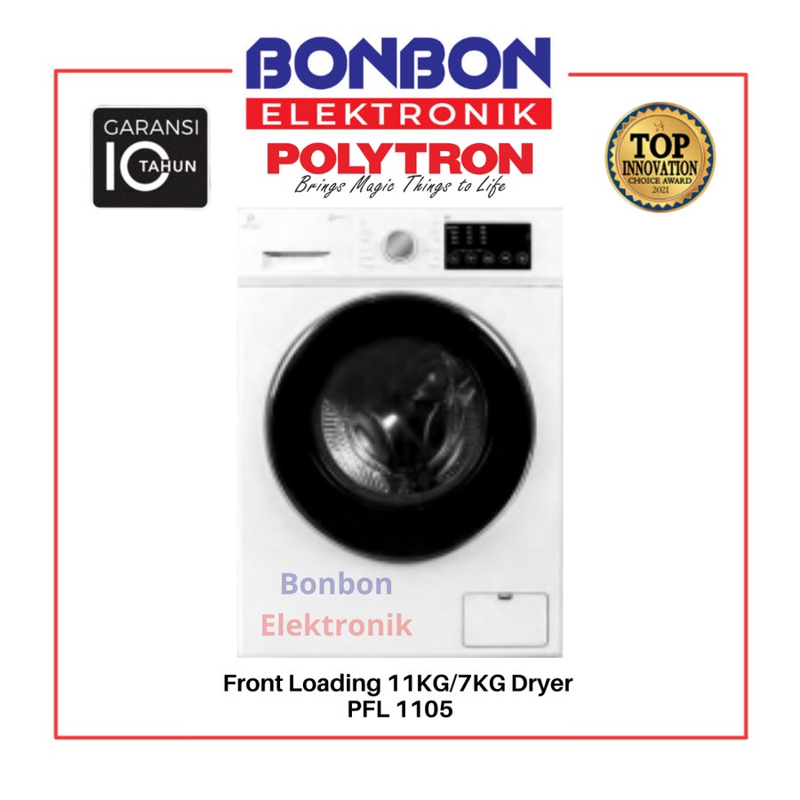 Polytron Mesin Cuci Front Loading 11KG/7KG Dryer PFL 1105 Inverter