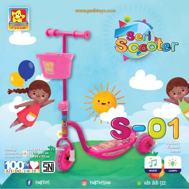 SCOOTER ANAK SKUTER OTOPED RODA 3 PMB S01 CAT MUSIC &amp; LAMPU scooter anak dan dewasa termurah