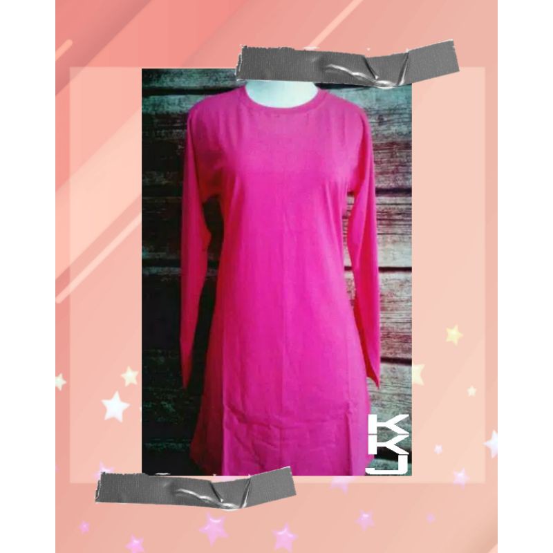Kaos Polos Wanita Lengan Panjang Muslimah Warna Pink