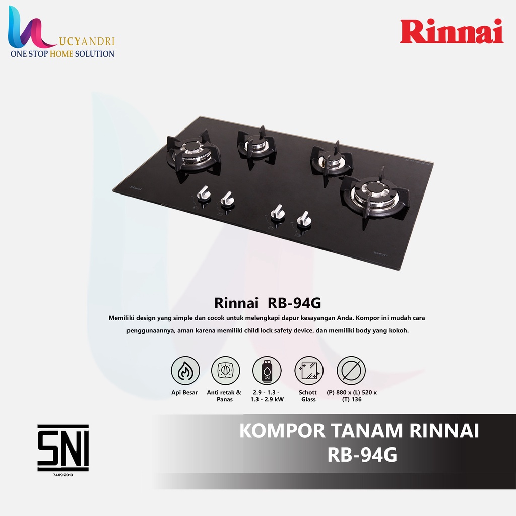 Rinai Kompor Gas Tanam 4 Tungku Rinnai RB-94G / RB 94 G ORIGINAL