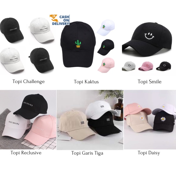 Topi Smile / Reclusive / Challenge / Daisy / Garis Tiga Ring Besi Unisex Remaja Dewasa