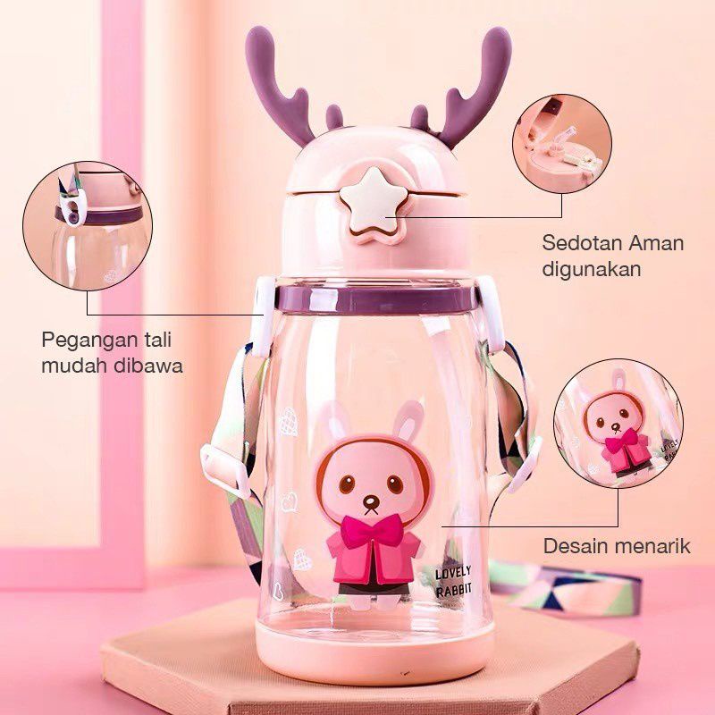 [rumahbayipdg] BOTOL MINUM ANAK TANDUK RUSA DESAIN MINIMALIS VOLUME 600 ML