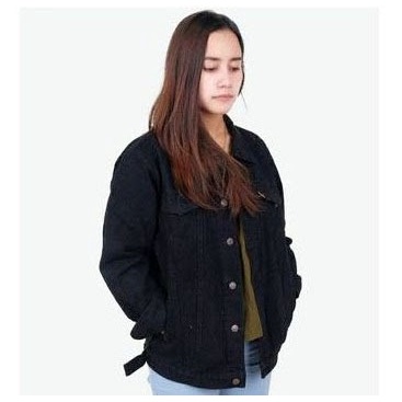 HOPYLOVY - Jaket Jeans Oversize Sanwash Ada Kantong Samping Alma