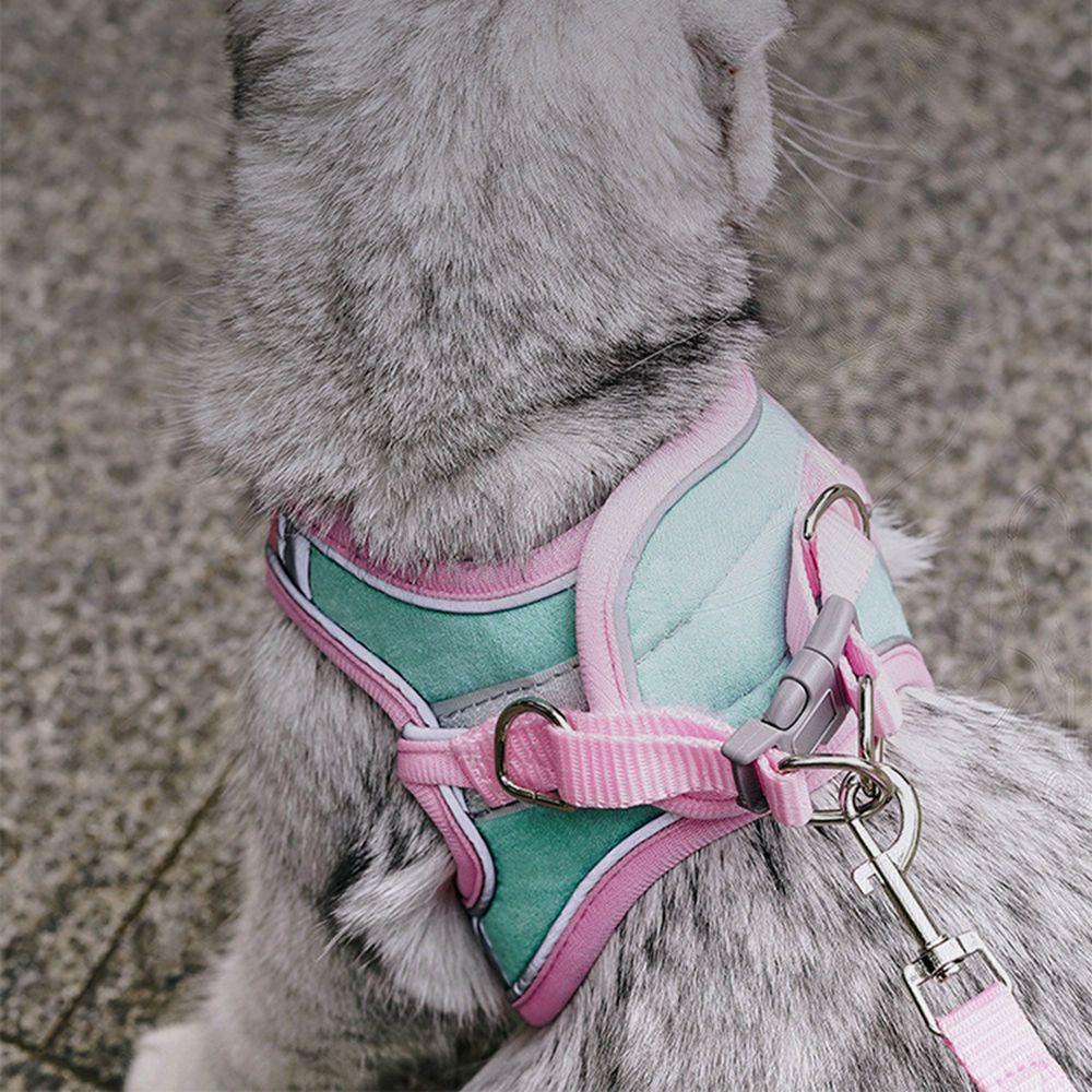 Nickolas1 Cat Harness Dengan Tali Reflektif Luar Ruangan Anjing Tali Lembut Rompi Harness Bernapas Hewan Peliharaan Rompi