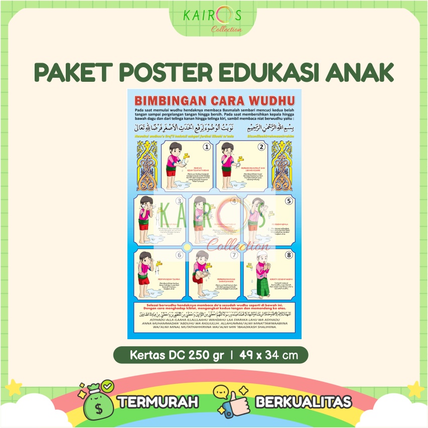 Paket 10 Pcs Poster Edukasi Anak Belajar Huruf Hijaiyah, Hewan, Buah, Transportasi, Huruf, Angka