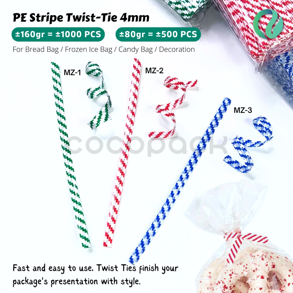 

PE Stripe Twist Tie Kawat Ikat Dekorasi Plastik Roti Permen 4MM 10CM