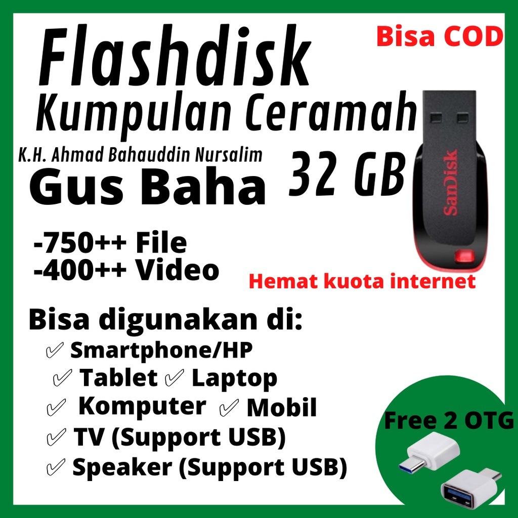 Flashdisk Ceramah Gus Baha Kumpulan Kajian Islam 32GB Original 100% | 750+ File Bonus 2 OTG