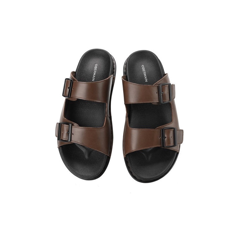 OM27 SANDAL SLIDE OBERMAIN PRIA ORIGINAL CASUAL KULIT ASLI COKLAT