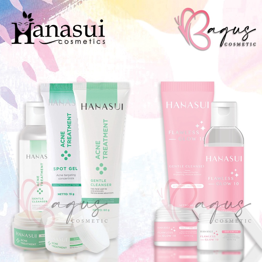 ⭐ BAGUS ⭐ Hanasui Acne Treatment Series | Hanasui Flawless Glow 10 Series | Cleanser Toner Essence Day Night Cream Spot Gel