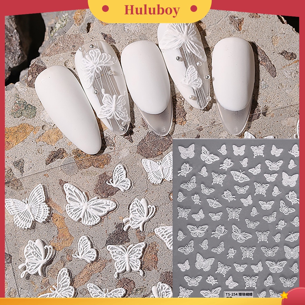 Huluboy Huluboy♡ Stiker Kuku 5D Aneka Bentuk Warna Putih Untuk Manicure