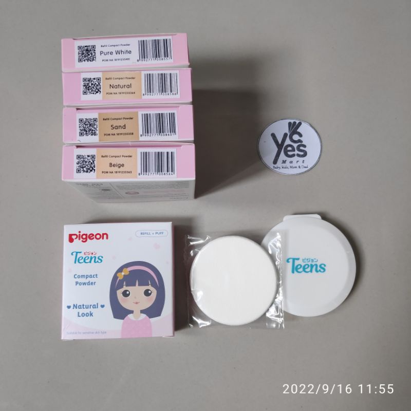 Pigeon Teens Refill + Puff Compact Powder PINK Natural Look Bedak Padat Wajah Anak Remaja Refil + Isi ulang