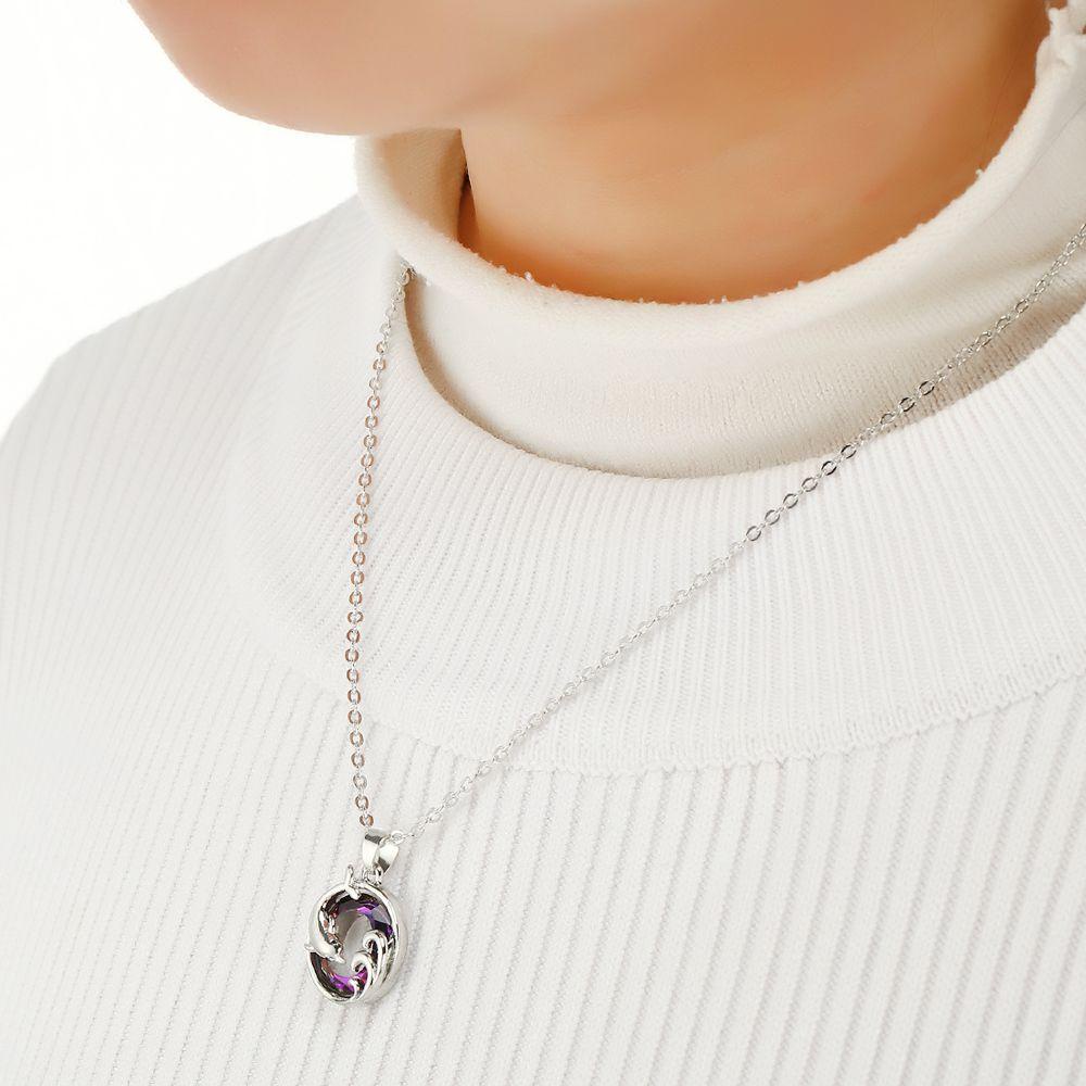 Chookyy Kalung Kristal Hari Ibu Hari Valentine Rubah Gajah Perhiasan Hadiah Kura-Kura Pinguin Dolphin925 Sterling Silver