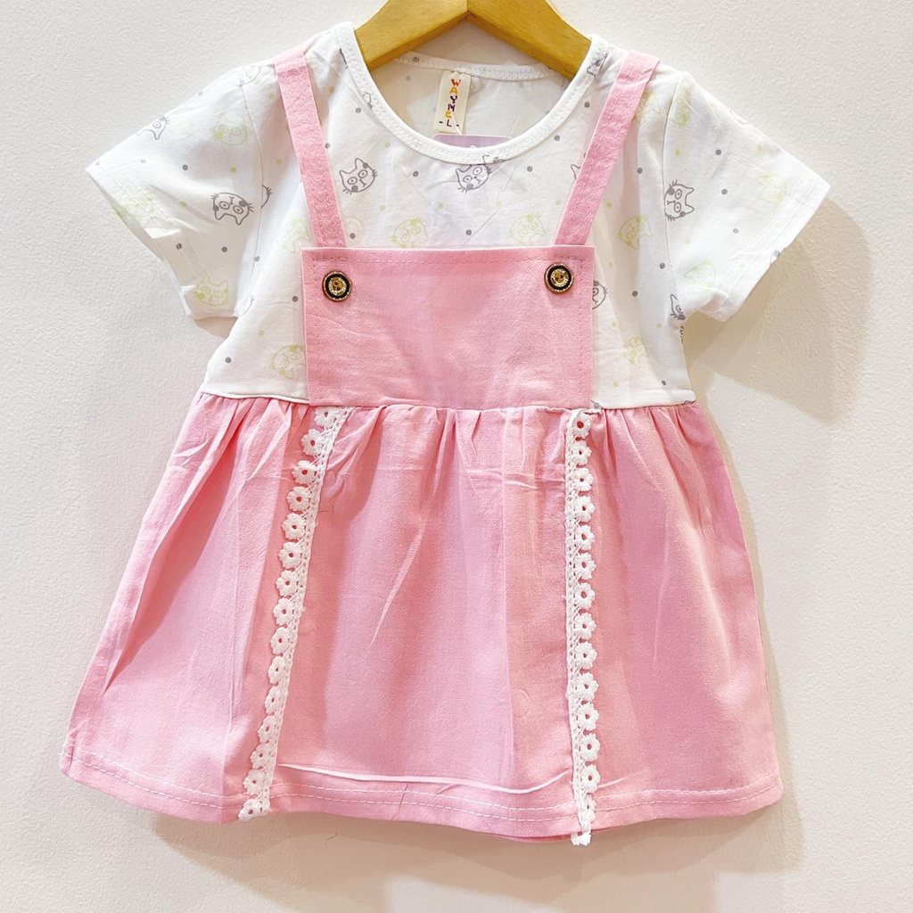 SIMPLE MEOW / LUCKY CAT / PEACHY / PRINCESS SWAN SLEEPING BEAUTY  DRESS Baju Dress Bunga Bandana Sepatu Pergi Lucu Fashion Anak Bayi Perempuan Cewek Import-softpink simply meow