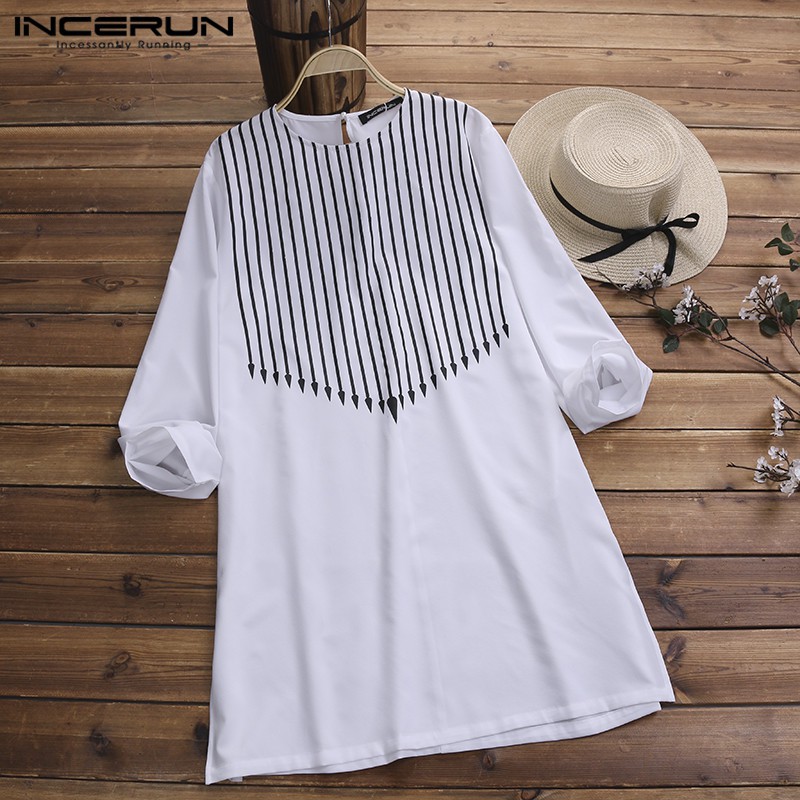 Murah(PO) INCERUN African Dashiki Shirt Men Striped Print Tribal Succinct Men Dress Shirt