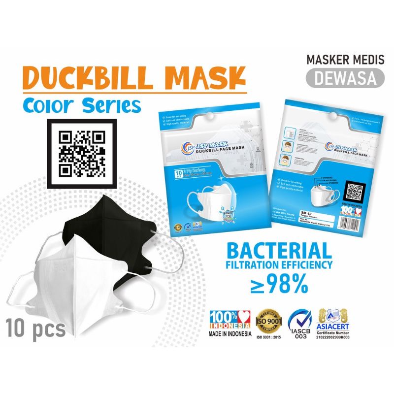 JSP masker duckbill 3 ply earloop 1 pack isi 10 pcs free 1 konektor