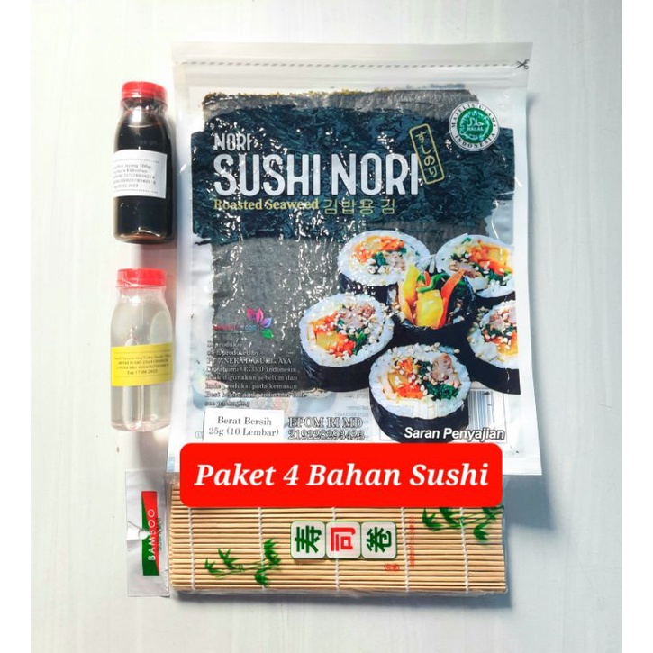 Paket bahan sushi tipe 4 lengkap nori cuka bambu sushi shoyu dried seaweed vinegar soy sauce tikar kecap asin shoyu