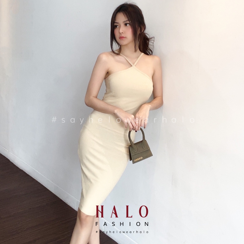[HaloFashion] Jisoo Sexy Bodycon Dress Halter Dress Midi Dress Elegant Dress Korean Fashion-5