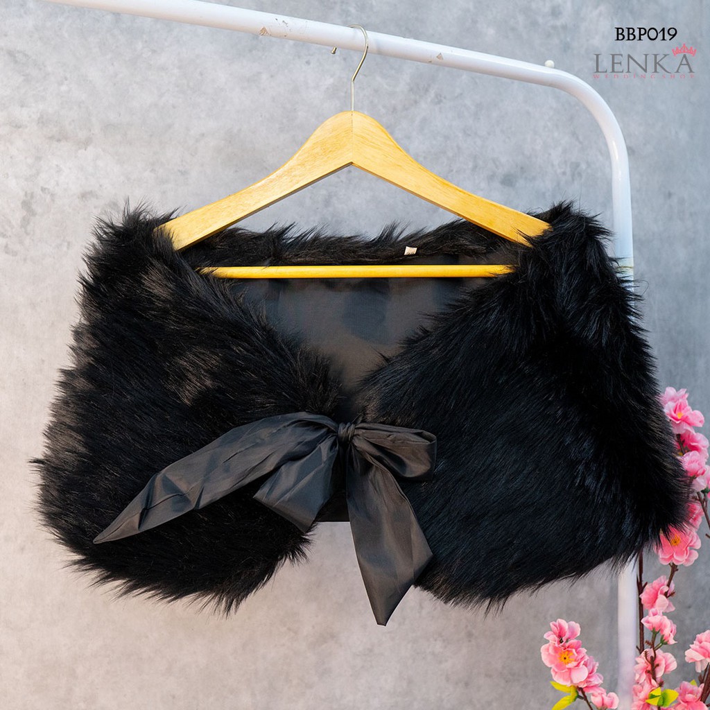 [SIAP KIRIM] AKSESORIS WEDDING BOLERO BULU HITAM MODERN OUTER FUR WANITA BBP019