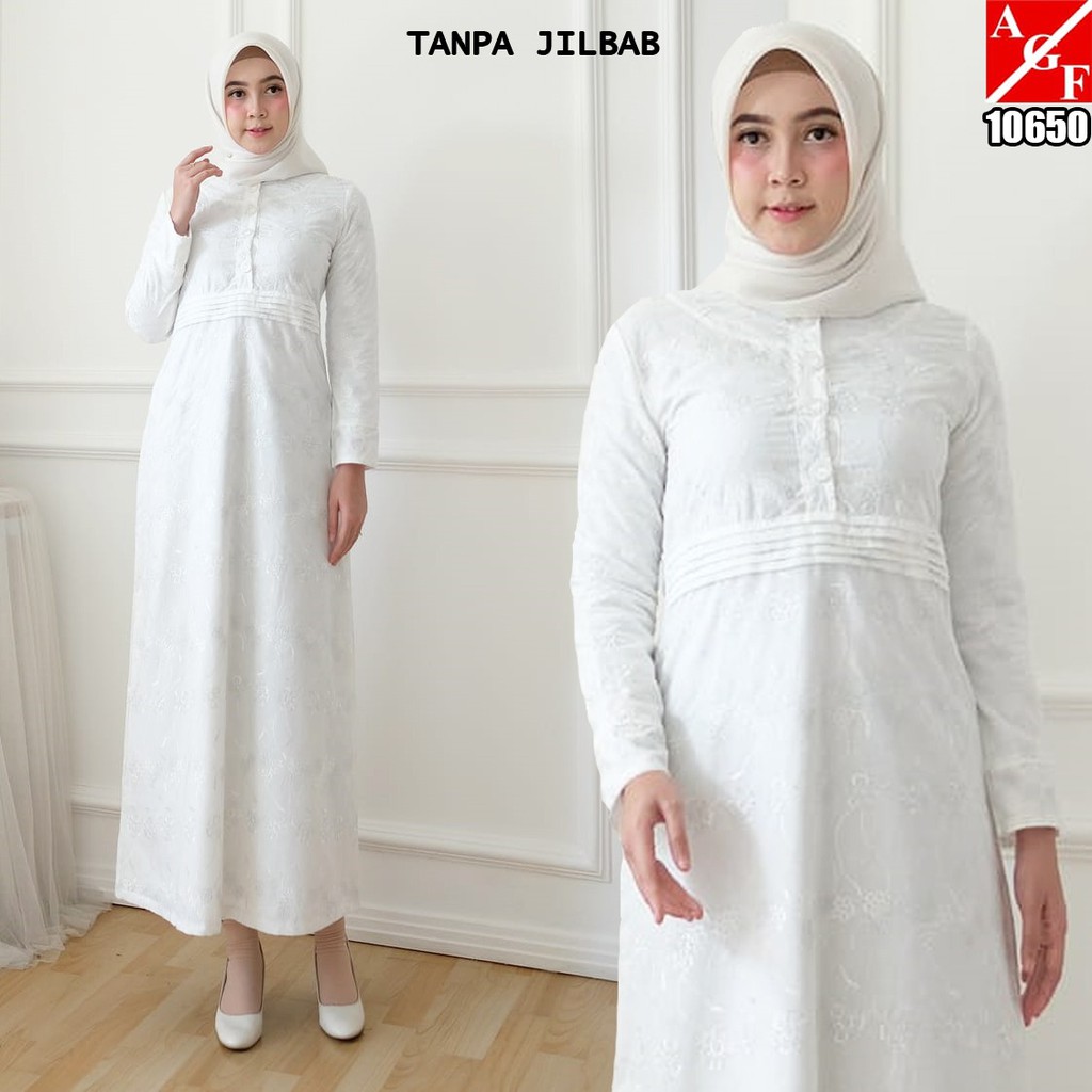 AGNES Baju  Gamis Putih  Baju  Lebaran  Busana Muslim 