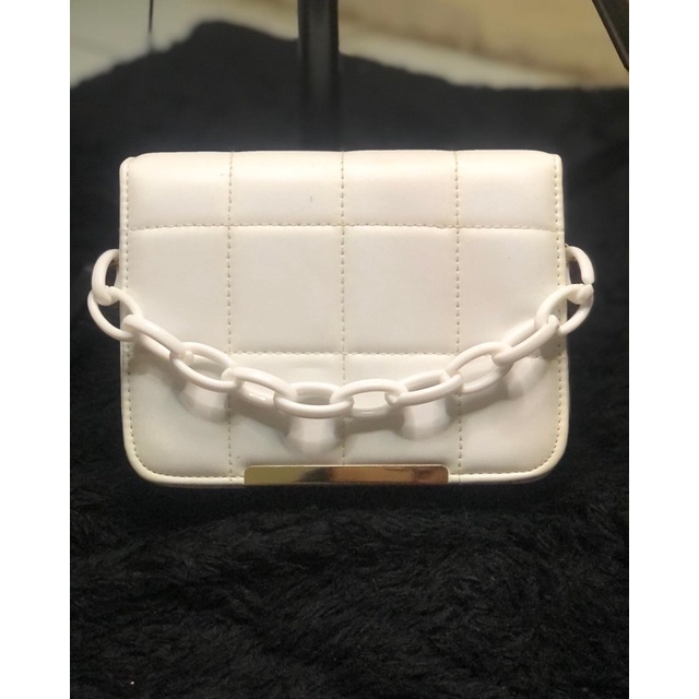 New tas undangan putih strap rantai plastik