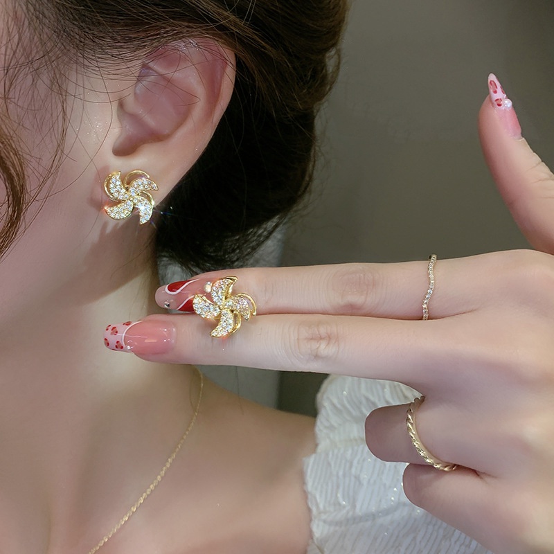 Fashion S925 Silver Needle New Rotating Windmill Earrings Micro-studded Earrings Earring Women Sweet Heart Jewelry