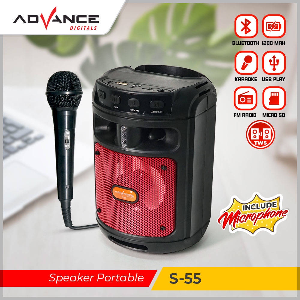 【READY STOCK】 Advance Speaker Bluetooth portable S55 Free Mic Karaoke/Salon Aktif Radio Fm Box Music/Speaker Aktif Portable