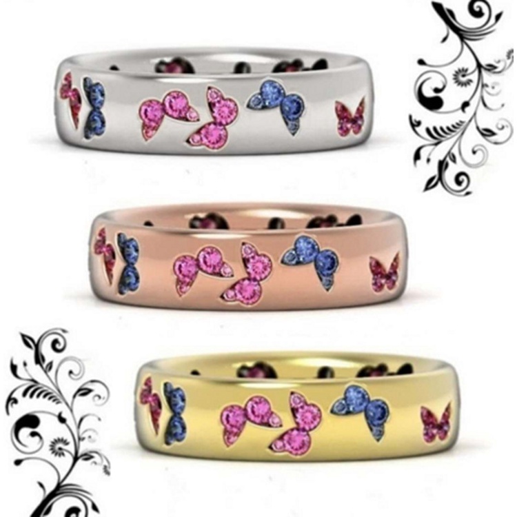 Cincin Desain Kupu-Kupu Bahan Stainless Steel Hias Zircon Untuk Wanita