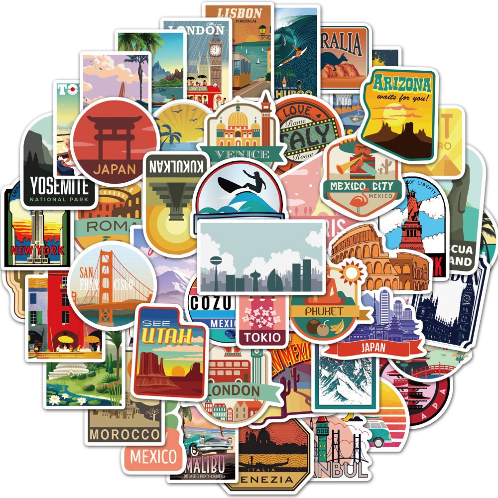 

50pcs Stiker Graffiti Bahan PVC Tahan Air Untuk Koper Skateboard Kulkas