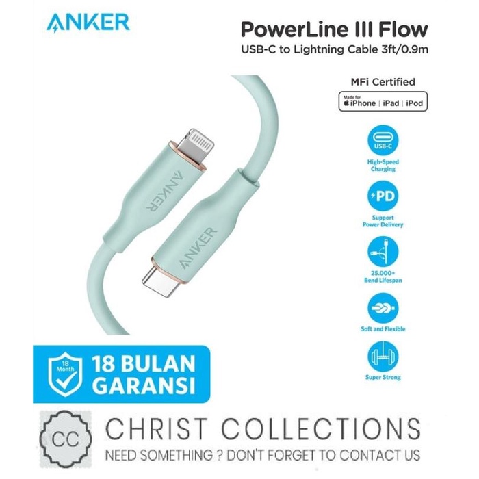 Anker Kabel Data Type C To Lightning Iphone Fast Charging 3Ft A8662
