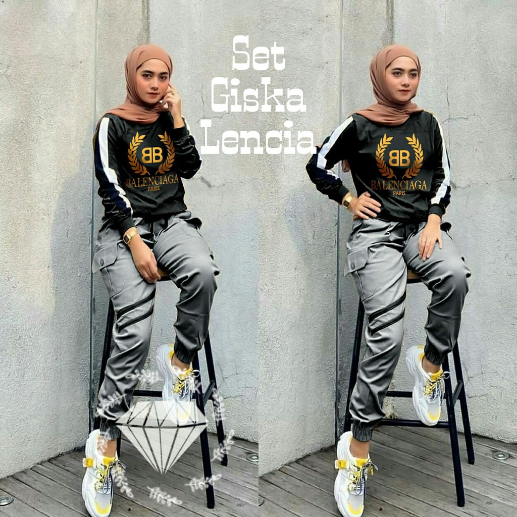 SET LENCIA GISKA mR / SETELAN JOGER WANITA / PAKAIAN FASHION WANITA MUSLIM SIZE XL