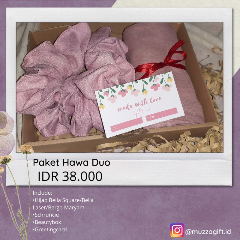 

Hampers muzzagift Hawa Duo | Hampers Ulang Tahun/Pernikahan/Wisuda