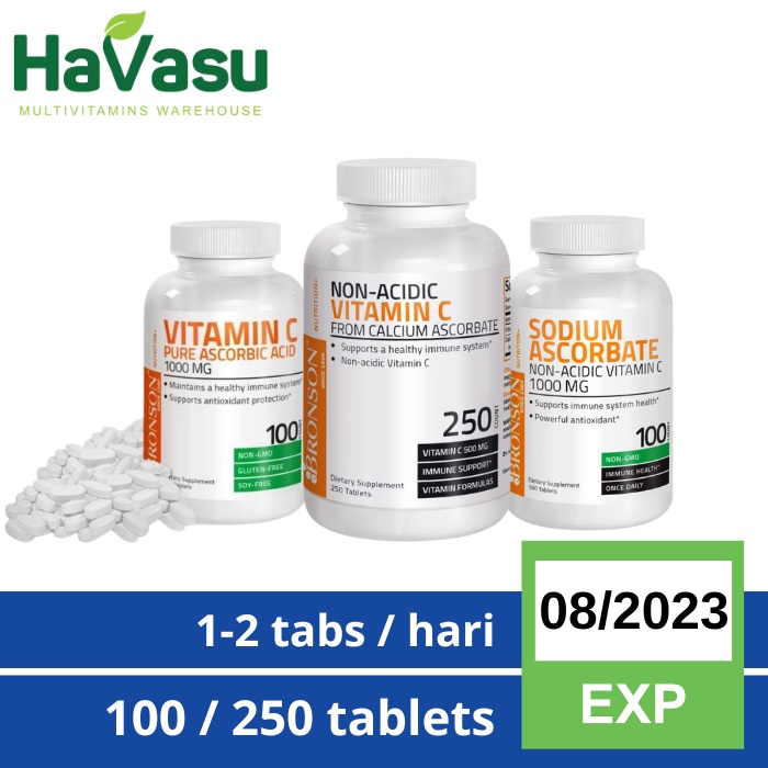 Bronson Vitamin C 1000 mg Pure Ascorbic Acid or Non Acidic Sodium Ascorbate Calcium Ascorbate