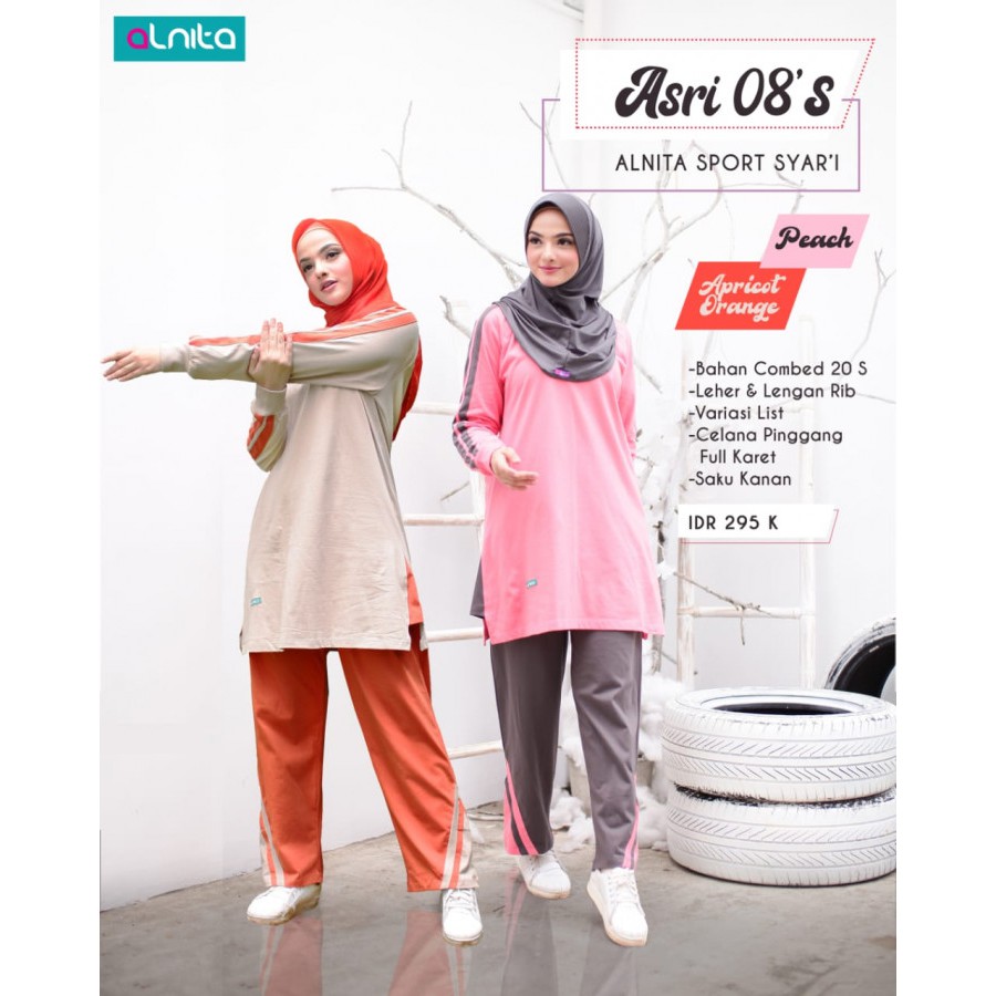 ALNITA SETELAN BAJU OLGA ASRI 08 S PEACH/ORANGE KAOS OLAHRAGA SPORT SYARI  FASHION MUSLIMAH