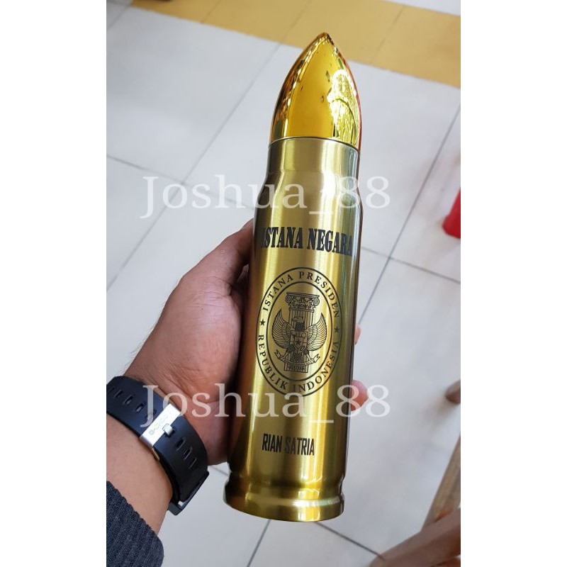 Botol Minum Termos Model Peluru Ukir Logo Istana Presiden Bisa Ukir Nama Sendiri