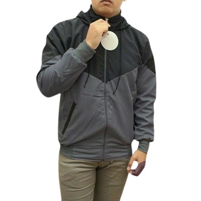 INDO - Jaket Parasut Olahraga Kombinasi | Jacket Lari Jogging Pria/Wanita Abu Tua Hitam