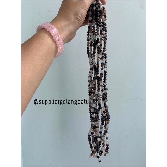 bahan batu import CARNELIAN DALMANTION 6mm natural HITAM PUTIH LORENG