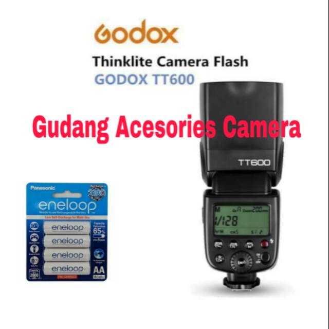 Paket flash godox TT-600 TT600 + battrey eneloop A2 isi 4