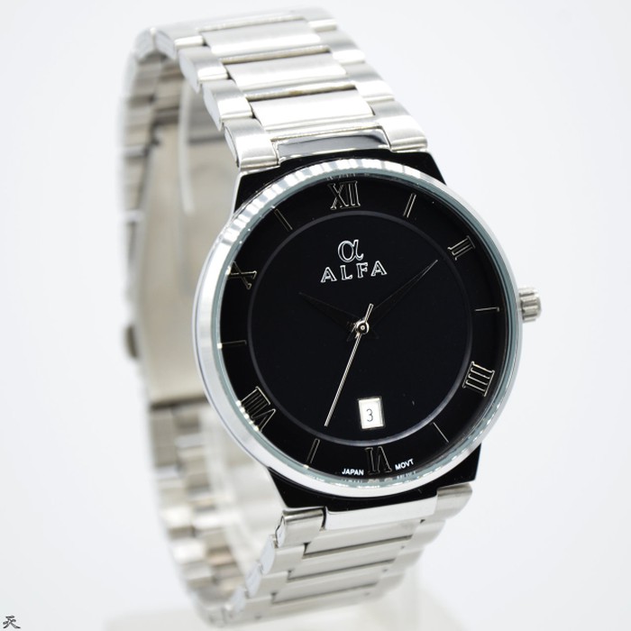 jam tangan / Watch_Id Pria Original Alfa 88083 Silver Black