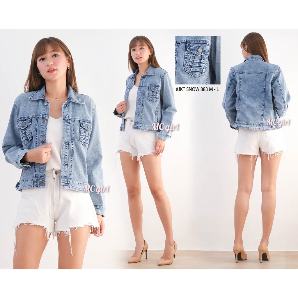 MC girl - Jaket Jeans Snow Wanita / Jacket Denim Warna Snowblue Cewek / Outer Lepis Snow Blue Wash Cewe