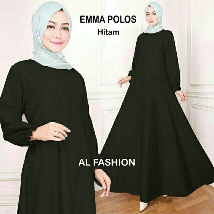 Gamis wanita terbaru emma polos warna hitam maxi dres baju muslim