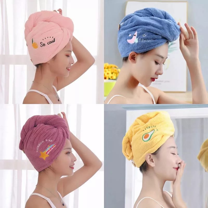 Handuk Keramas Model Kancing Microfiber Handuk Pengering Rambut Head Towel Import