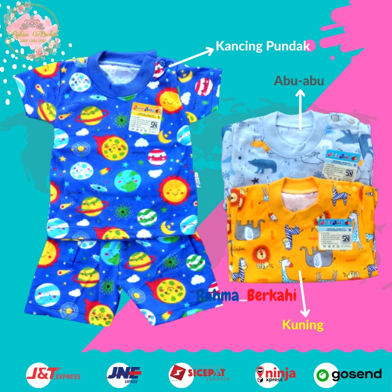 AIRIN BABY ( 1 Setel ) Setelan Kaos Bayi Pendek Celana Pendek Motif Print Warna Uk. S - XL SNI
