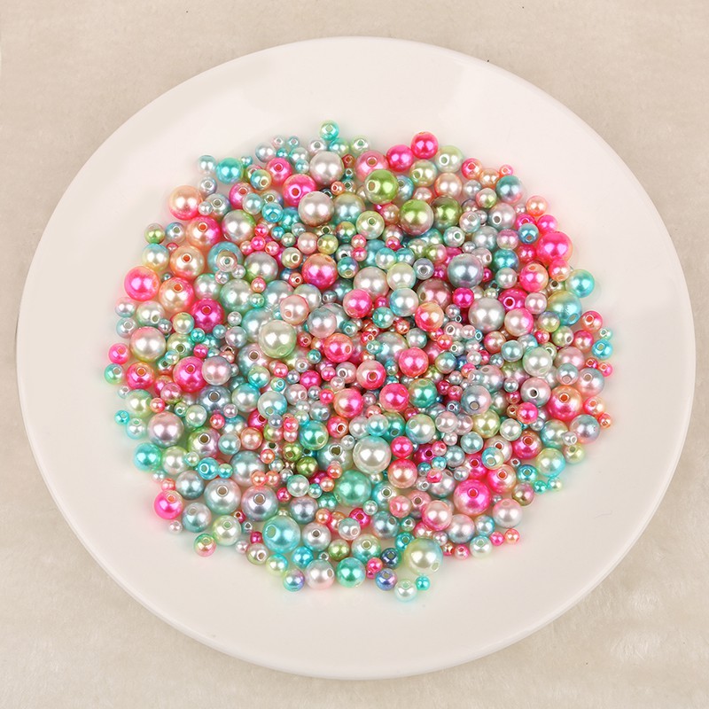 50-500 Pcs Manik-Manik Mutiara Bahan Plastik Abs Warna-Warni Ukuran 4 / 6 / 8 / 10mm Untuk Membuat Perhiasan Handmade